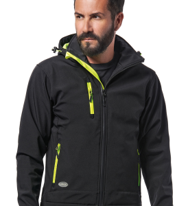 Giacca in soft-shell Logica Slalomcap5 nera e gialla con cappuccio staccabile Unisex