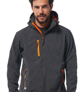 Giacca in soft-shell Logica Slalomcap5 grigio scuro-arancio fluo con cappuccio staccabile Unisex